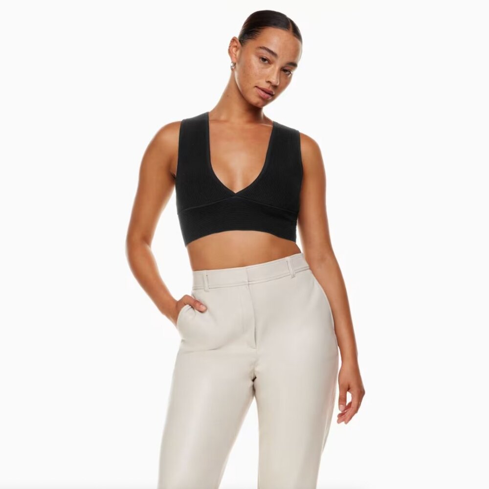 Babaton Black Sculpt Knit Deep V Tank - Size S